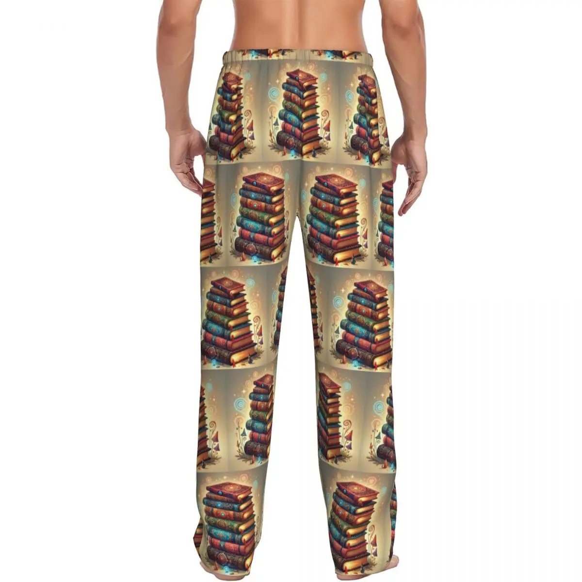 Custom Ancient Book With Glowing Magic Spells Pajama Pants Men Sleepwear Sleep Lounge Bottoms with Pockets