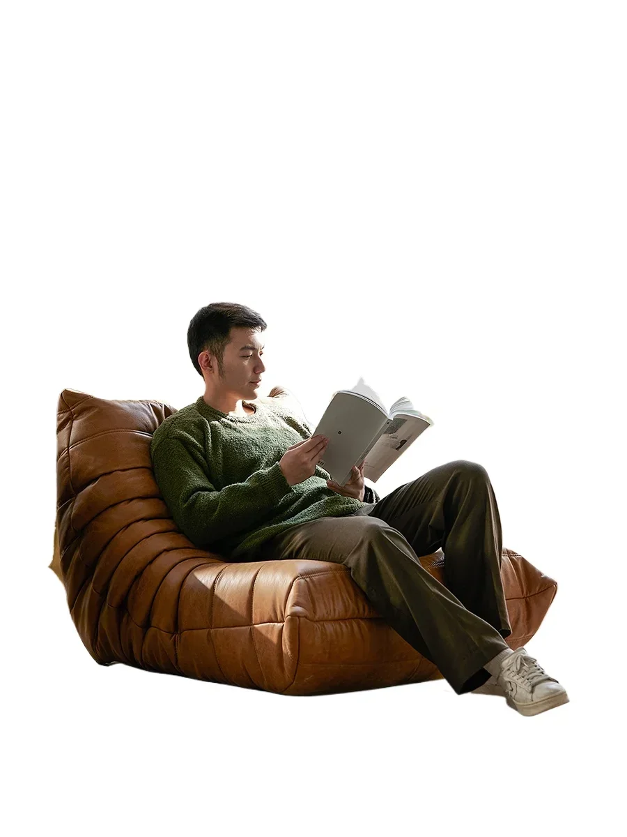 Retro light luxury caterpillar sofa, recliner balcony bedroom, lazy leather sofa