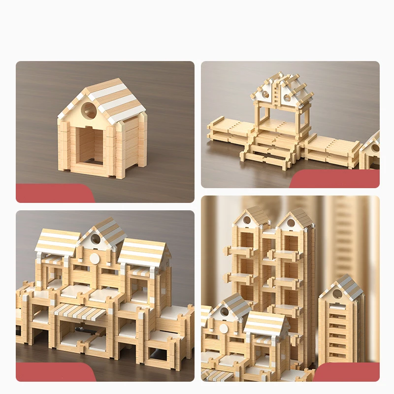 Luban Toys casa in legno blocchi di costruzione Assemable giocattolo mattoni impilabili fai da te kit di costruzione in miniatura giocattoli educativi per bambini