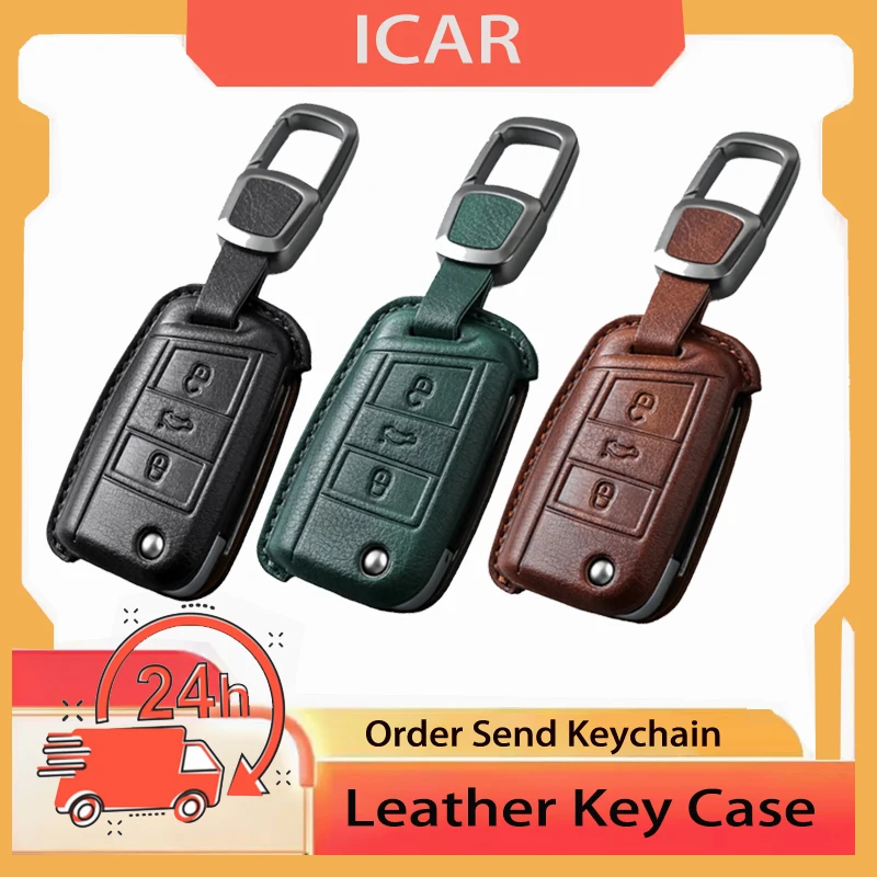 Genuine Leather for Volkswagen VW Polo Golf 7 MK7 Tiguan Passat Skoda Octavia Kodiaq Karoq Seat Ateca Leon Car Key Case Cover