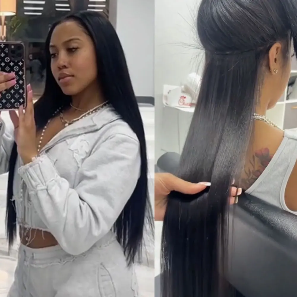 Megeen-滑らかなヘアエクステンション,天然の人間の髪の毛,黒,120g,フルヘッド,シームレス,1bにクリップ,8個