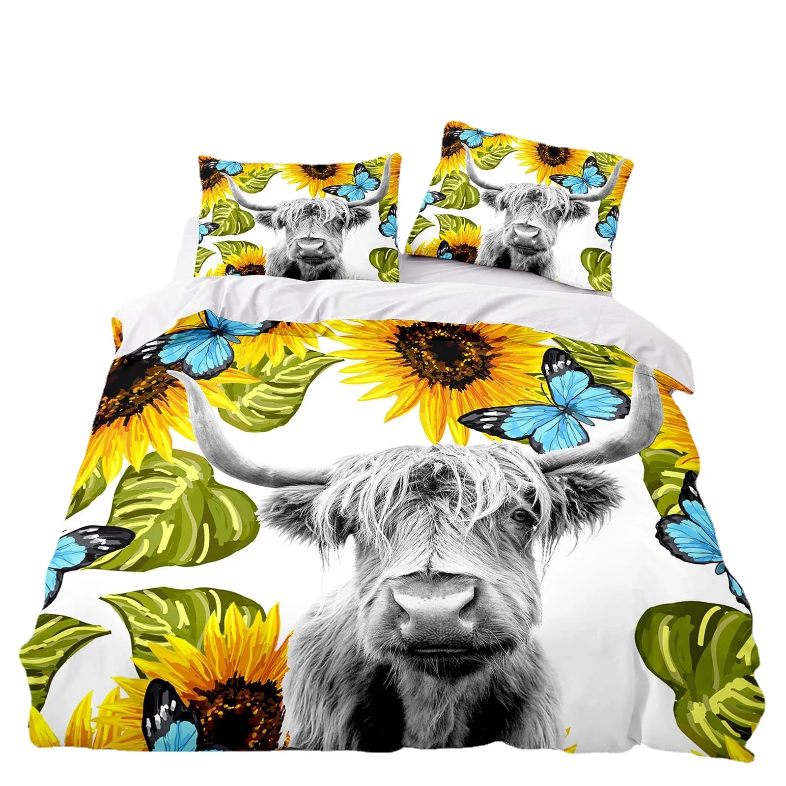 

Highland Cattle Animal 3D Bedding Set Duvet Cover Pillowcases Polyester Quilt Cover Room Decor Single Double Twin Queen King