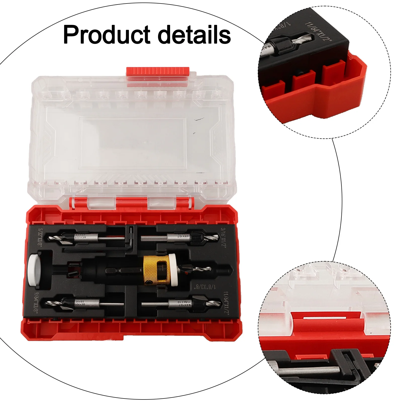 For Plastic Boards 5-Piece Drill Set Adjustable Depth Stop DIY Projects 1 8 X3 8 Compact Design Free-Spin Collar