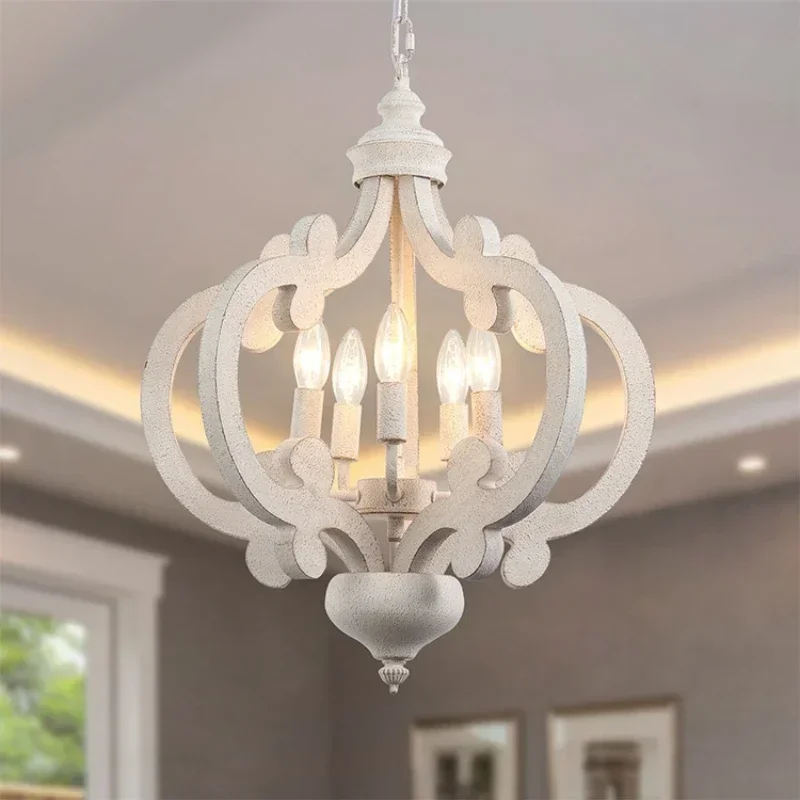 

American Country Chandelier Solid Wood Lamp Living Room Nordic Designer Bedroom Lighting Nostalgic Villa Hall French Retro Lamps