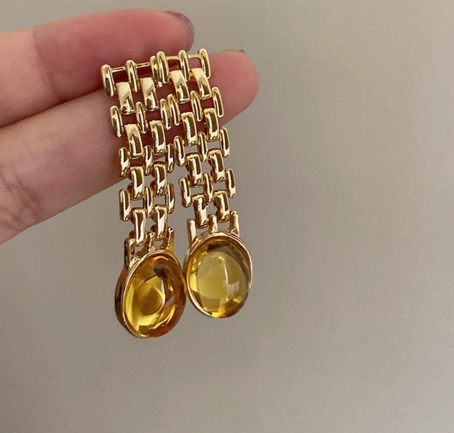 2022 new trend S925 silver needle glass amber alloy acrylic Vintage earrings for women  fashion jewelry