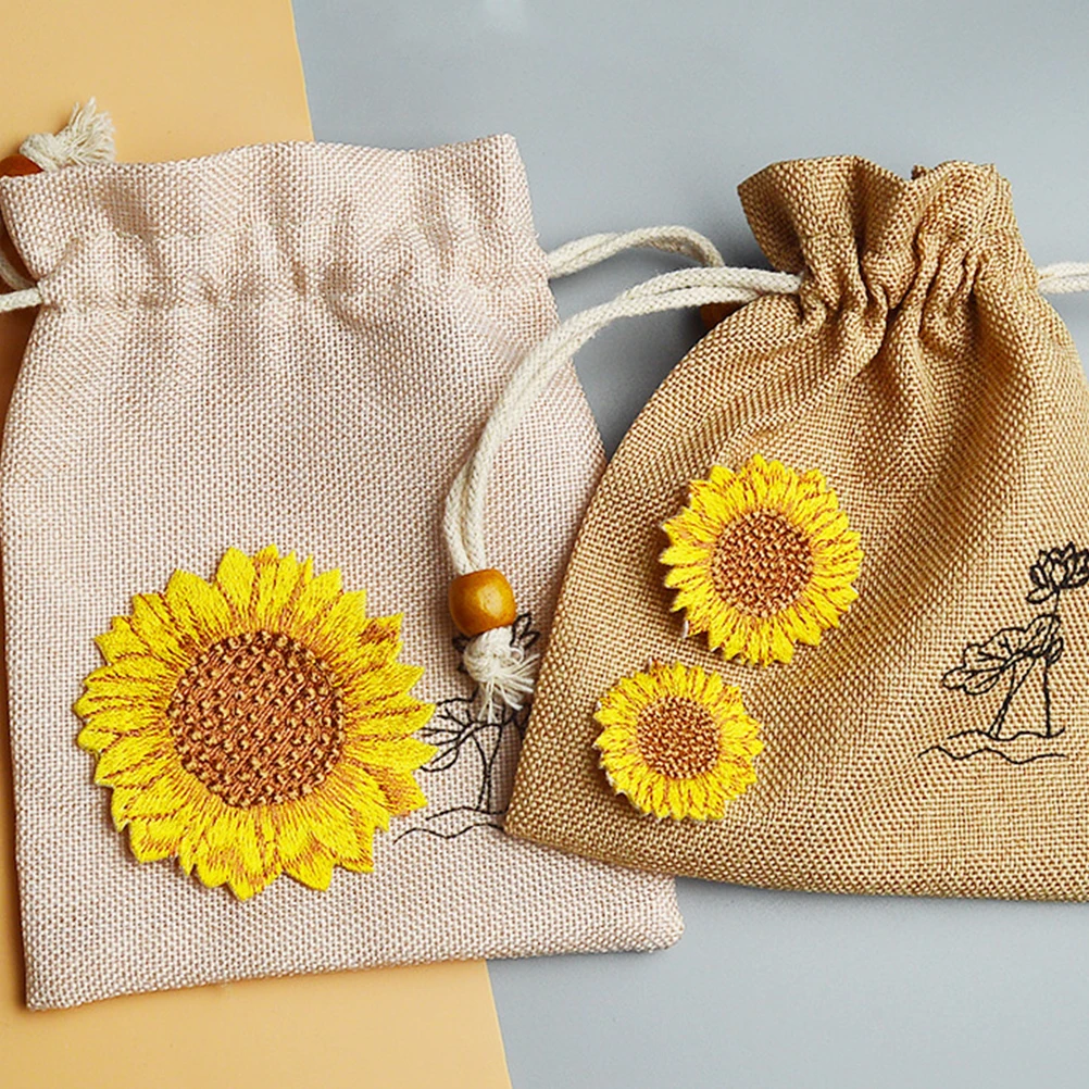 

12pcs Sunflower Embroidery Patches Iron On DIY Fabric Appliques Decorative Clothing Repair Accessories Thick Thread Clear
