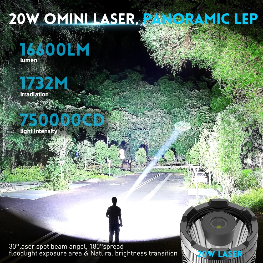 New Design 2000 Meter High Power 10000 Lumens Portable White Laser Torch Flashlight