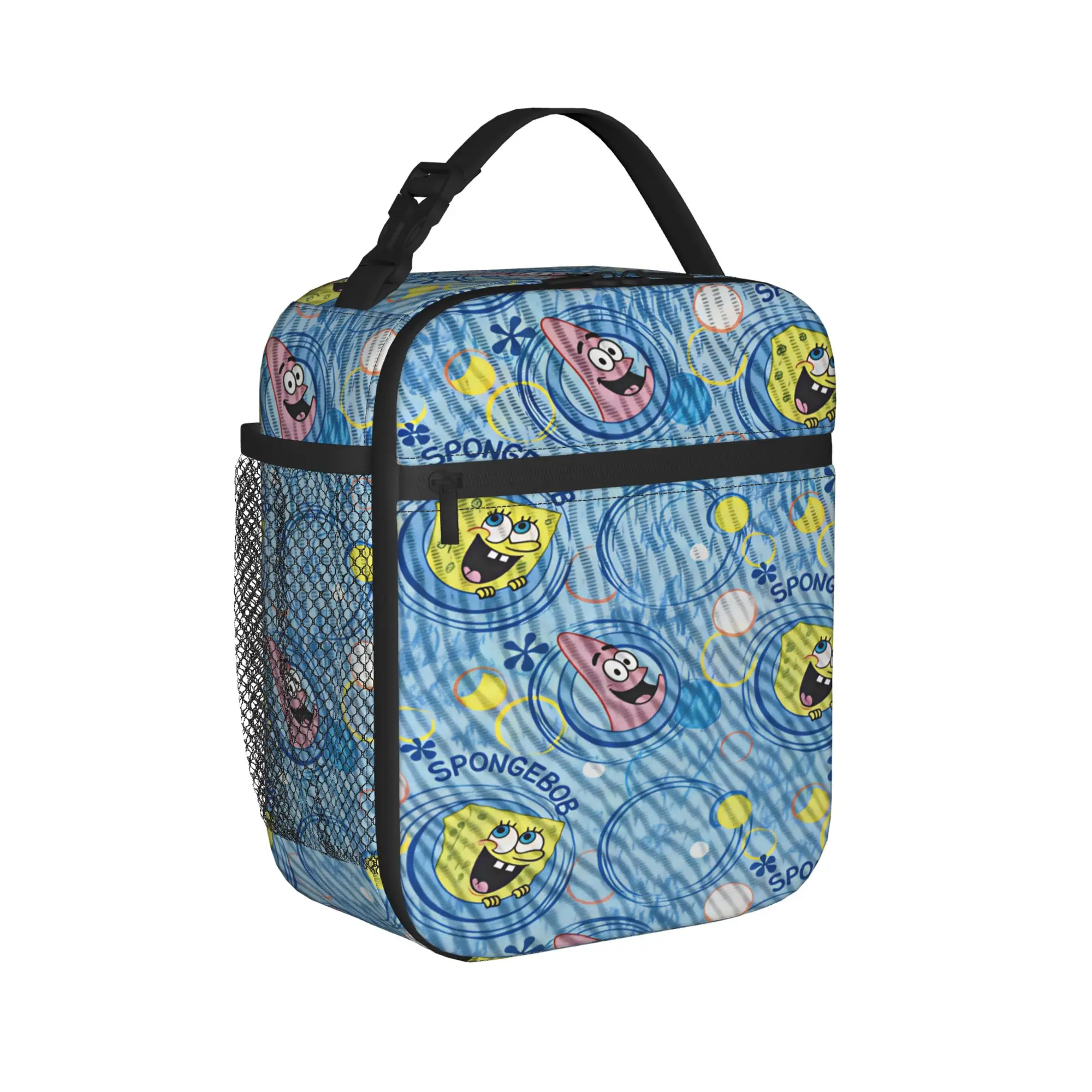 Anime  Spongebobs Lunch Bag  School Lunch Box For Women Leisure Print Tote Food Bags Oxford Portable Insulated Cooler Bag