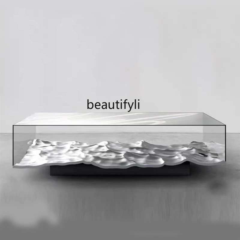 

Windshield Washer Fluid Corrugated Coffee Table Electroplating Living Room and Hotel Rectangular Multi-Person Solid Color Table