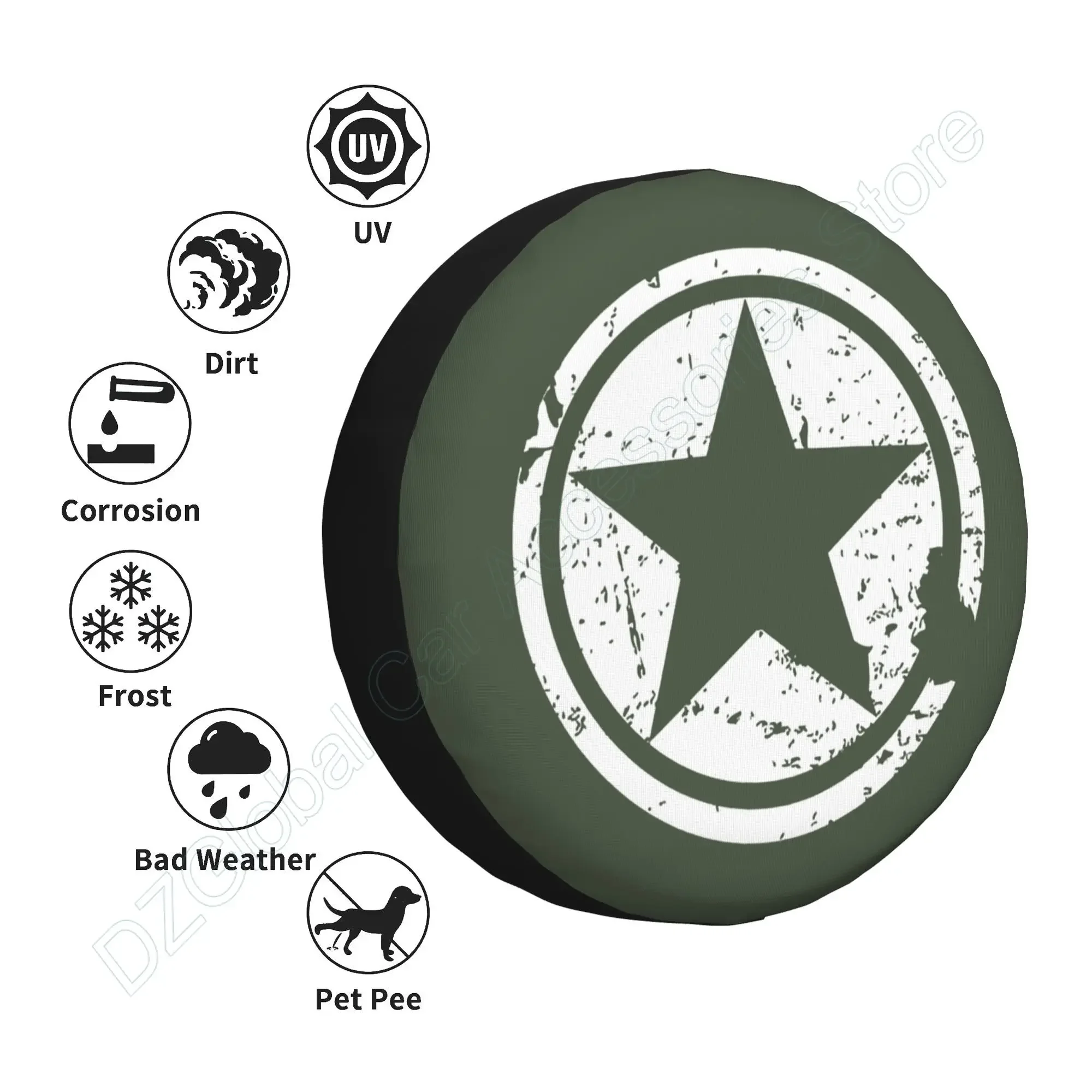 Nám armáda zelená hvězda náhradních pneumatika obal polyesterová univerzální opalovací krém vodotěsný kolo kryty pro přívěs rv SUV kamion
