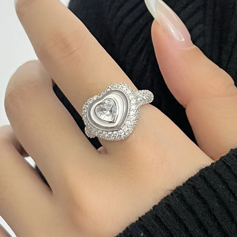 

Кольцо Sam Panda из стерлингового серебра 925 пробы с цирконием и сердечком для женщин, толстое, эстетичное, великолепное, трендовое, темпераментное, корейский подарок, Прямая поставка