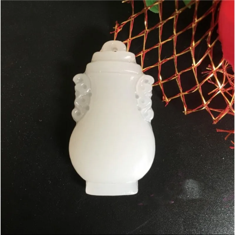 Natural Afghan White Jade Ping An Vase Jade Pendant