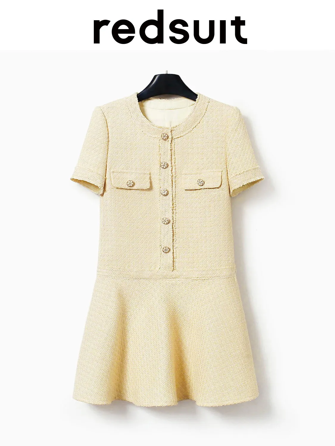 New Summer countryside bright embellished yellow round neck wave design dress custom size