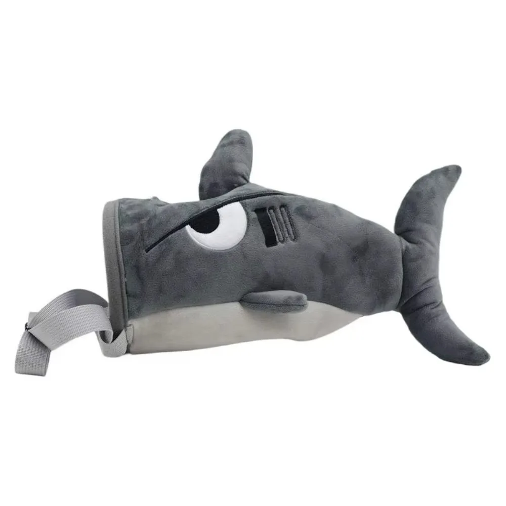 

Flannel Shark Chalk Bag Stuffed Animal Adjustable Rock Climbing Bag Gray Bouldering Magnesium Powder Bag Teenagers