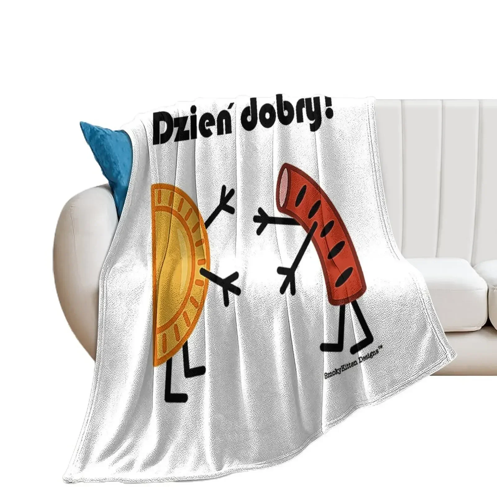 

Friendly Polish Foods - Pierogi and Kielbasa - Dzien Dobry T-Shirt Throw Blanket funny gift for winter Multi-Purpose Blankets