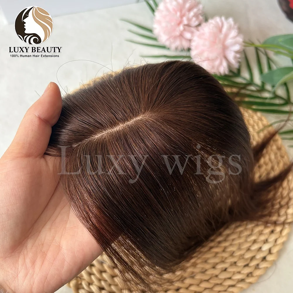 5cmx9cm Human Hair Toppers For Women Short Straight Middle Part Hair Toppers Natural Black Brown Gray Clip In Human Hair Toppers
