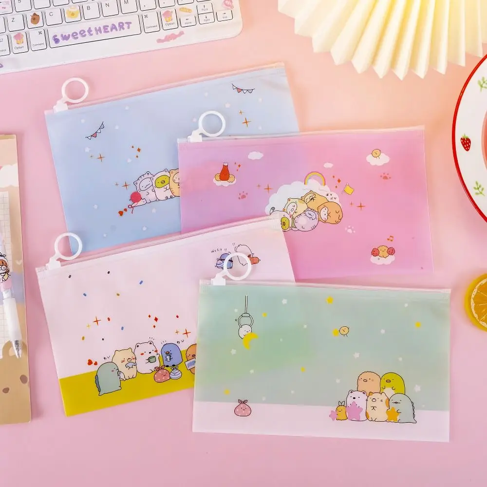Large Capacity Pvc Zipper Pouch Waterproof Transparent Document Bag Zipper Type Cartoon File Bag School Office Supplies