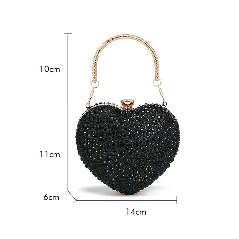 For Women Ladies Luxury Diamond Inlay Heart Shape Red Crystal Clutch Purse Stone Evening Party Shoulder Bag Rhinestone hand Bags