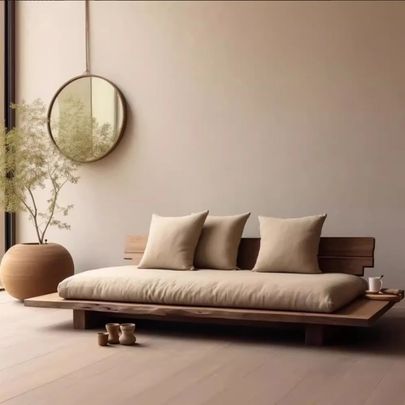 

Japanese-style log wind straight row sofa combination modern simple small apartment homestay hotel villa three-person sofa