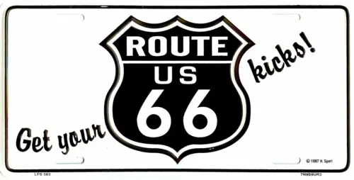 ROUTE 66 METAL LICENSE PLATE GET YOUR KICKS 3 #583 Aluminum