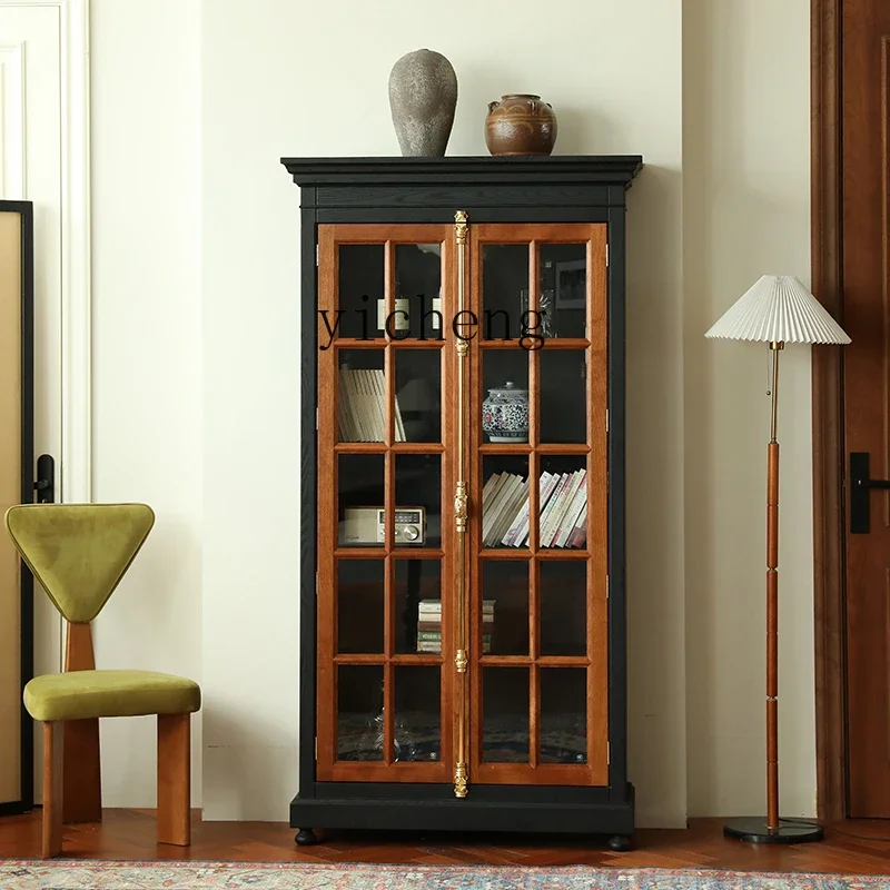 

G1 solid wood medieval Nanyang French style bookcase glass door living room study wine cabinet