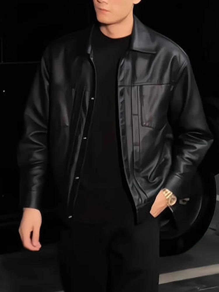 

Высококачественная зимняя мужская куртка из ПУ-кожи с хлопковой подкладкой, модная уличная мотоциклетная ветрозащитная мужская кожаная куртка-пальто 2025 года, повседневный стиль