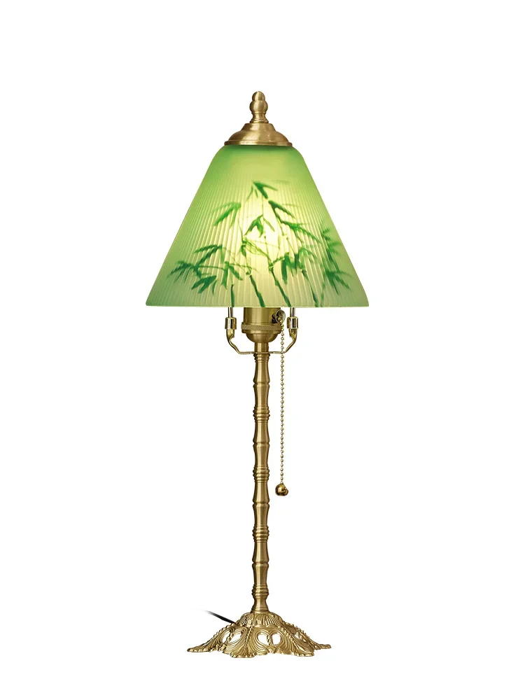 Green bamboo hand-painted medieval national style old Shanghai new Chinese bedside lamp living room bedroom decoration retro