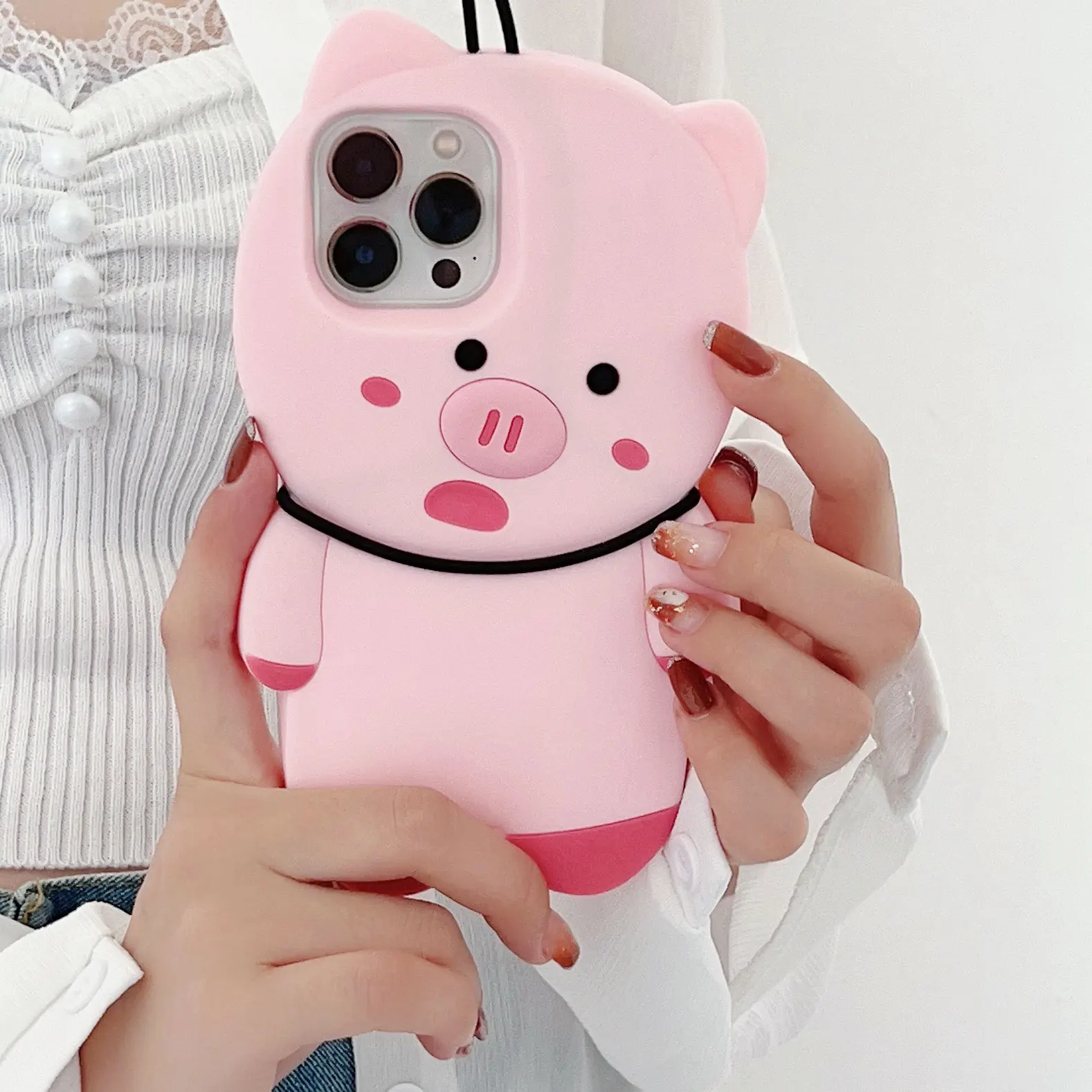 3D Cute Pink Pig personality emoji for iPhone15 Pro Max 11 14 13 12 case silicone case