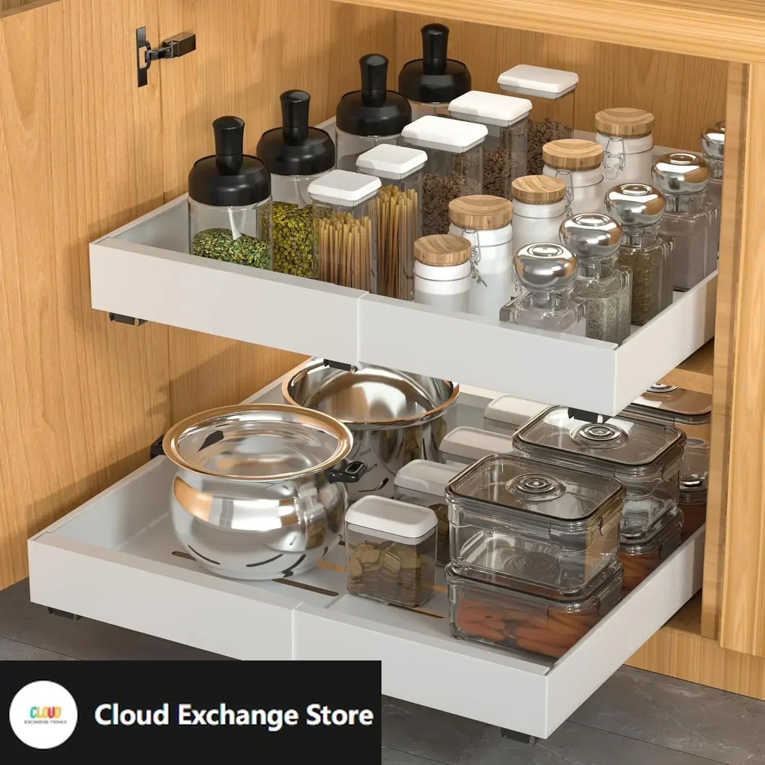 

2 Pack Pull Out Cabinet Organizer Expandable, Adhesive with Nano Film,Pull Out Drawers for Cabinets in Kitchen,(white, 21''Deep)