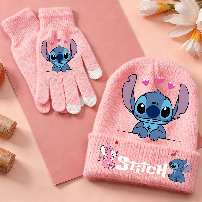 2 قطعة غرزة ديزني الأطفال محبوك قبعة قفازات Kawaii الكرتون المطبوعة قبعة الفتيات الشتاء في الهواء الطلق الدافئة اكسسوارات هدايا عيد الميلاد #1