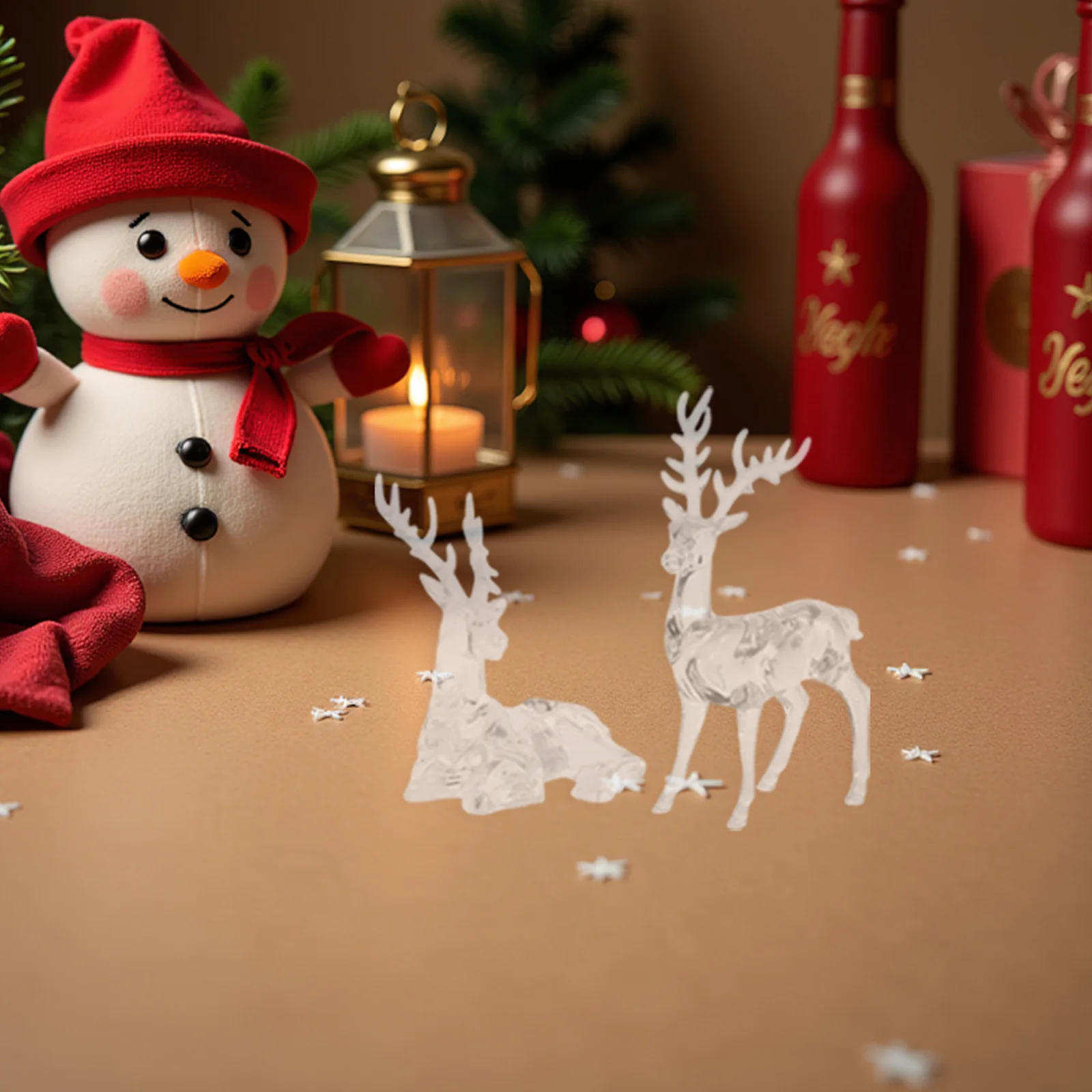 

2 Pcs Christmas Decorations Home Deer Figurines Clear Reindeer Acrylic Party Favors Ornament