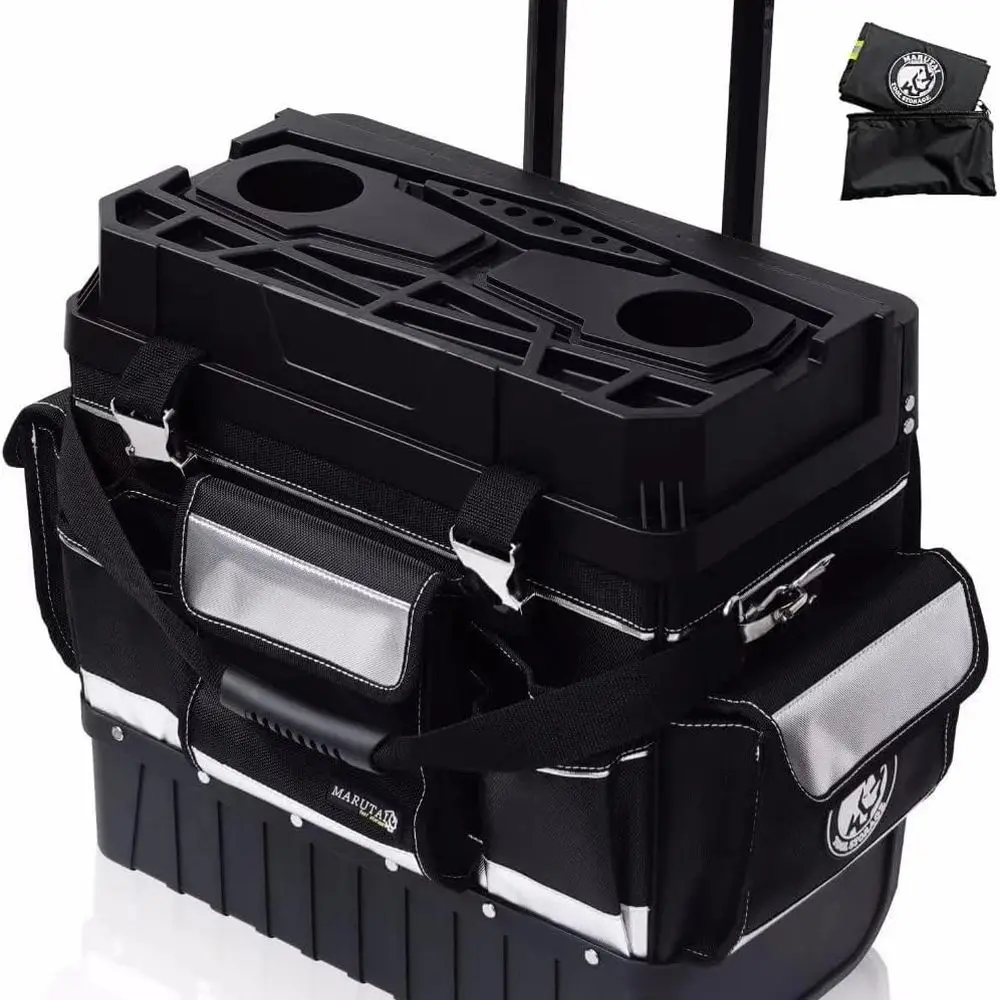 MARUTAI 18 Caixa de ferramentas rolante com rodas, alça telescópica, capa à prova d'água, capacidade de 330 libras, organizador para sentar ao ar livre e trabalhar