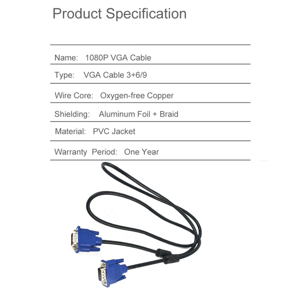 VGA Cable Male to Male Computer Mate To Mate Cable VGA Video Extension Line HD VGA Cable Adapter For PC Monitor Projector