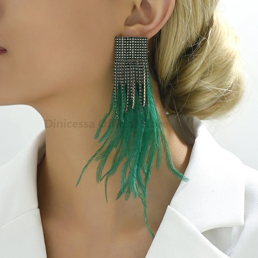 Charm Elegant Feather Tassel Bride Wedding Party Pendant Jewelry Trend Luxury Holiday Decor Dangle Drop Earrings For Women Gift