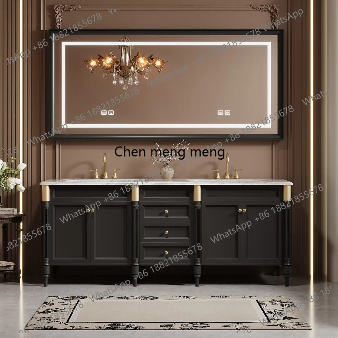 2026 new flow gold sand luxury stone ceramic double basin double faucet French retro style floor model