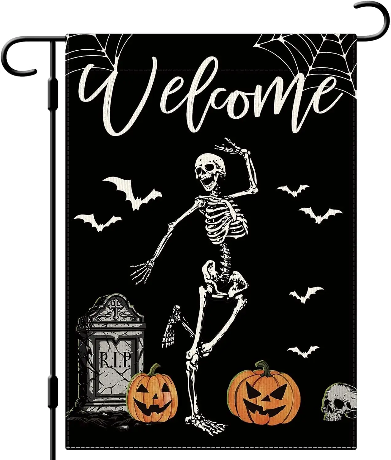 DLZDN Halloween Skeleton Garden Flag Skull Pumpkin Flag 12×18 Inch Double Sided Vertical Burlap Farmhouse Welcome Yard Flag Seas