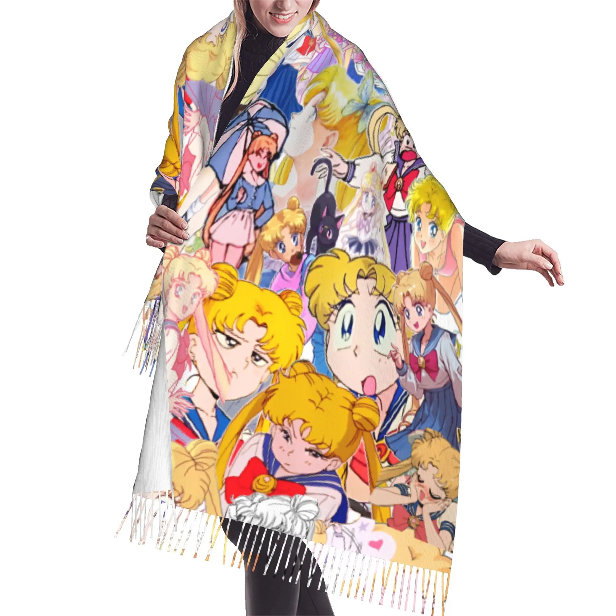 Customized Printed Sailored Anime Mooned Scarf  Men Women Winter Fall Warm Scarves Usagi Tsukino Shawl Wrap