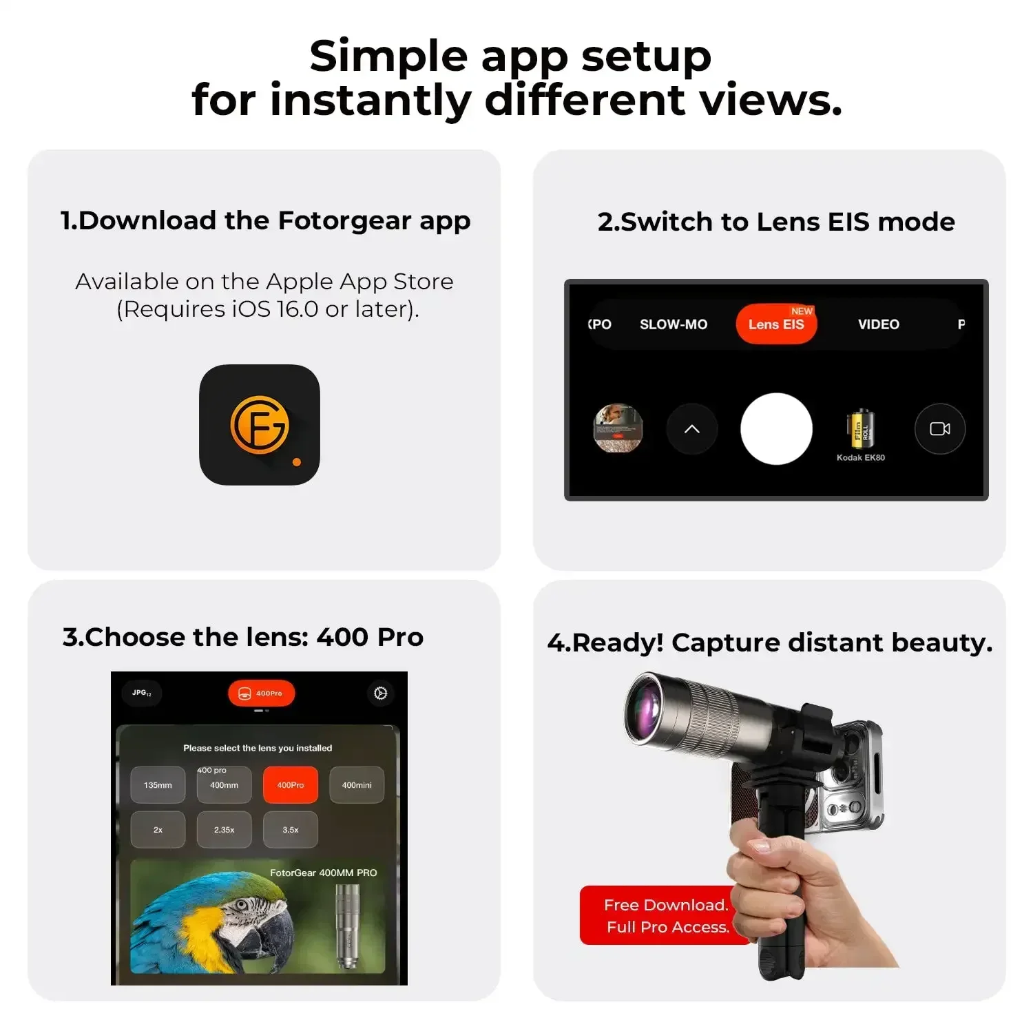 Fotorgear 400mm Pro Telephoto Lens For SmartPhone Telephoto Additional Lens Universal Long Range Photography T-mount/17mm Thread