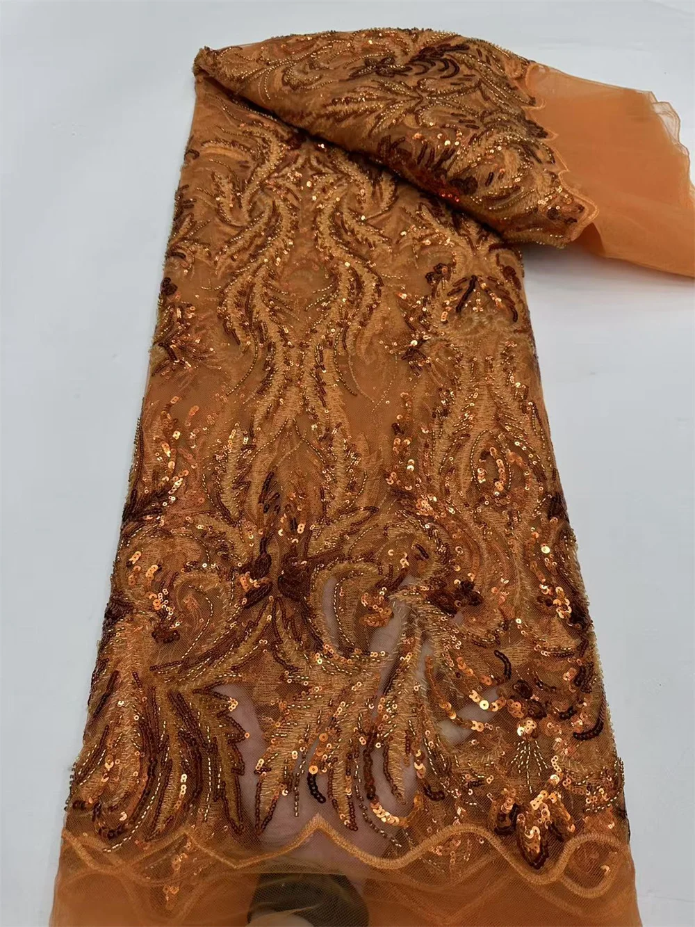 5 metri tessuto di pizzo nigeriano di alta qualità tulle di lusso africano francese tessuto di pizzo in rilievo 5 metri abito da sposa per le donne SHm52-1