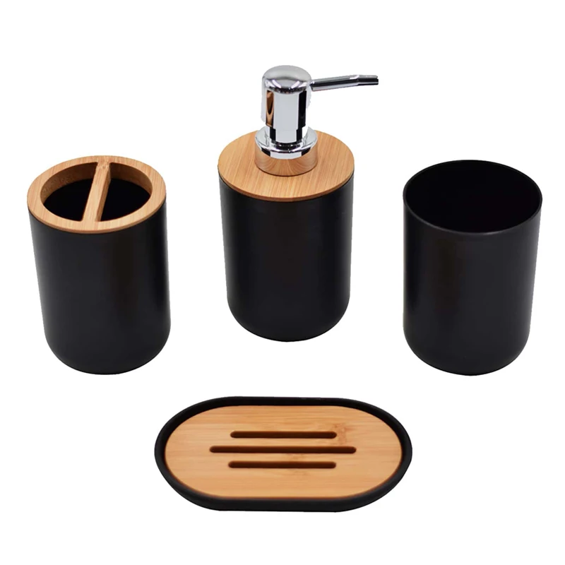 1 Set Of Bathroom Accessories 4 Piece Set Of Toiletries Imitation Resin Plastic Bamboo Wood Combination Bathroom Set