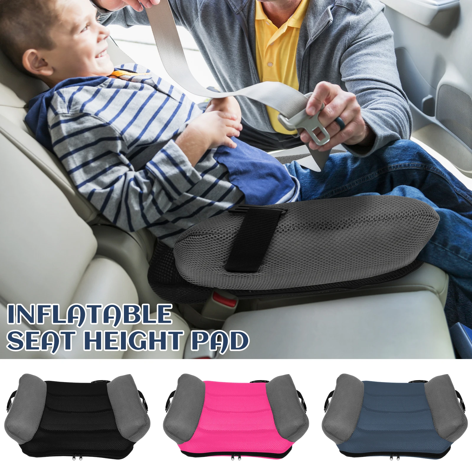 Cojín de asiento inflable portátil, asiento de coche inflable de viaje de PVC, inflado rápido, asiento de coche ligero y suave para niños
