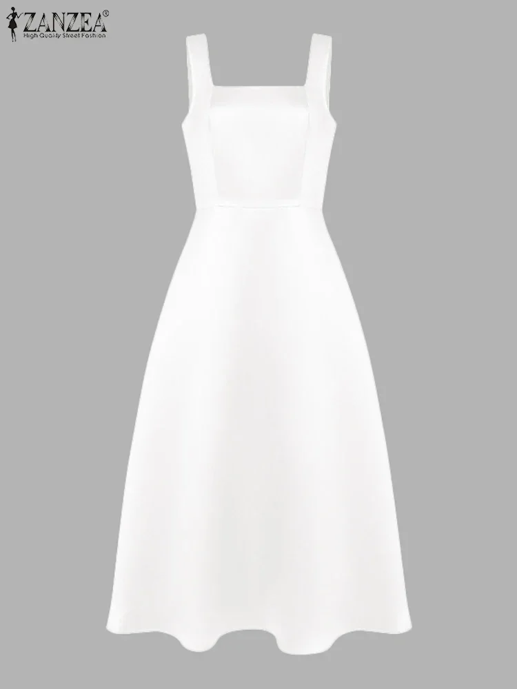 ZANZEA femmes élégantes Robe de soirée sans bretelles 2025 été Sexy Satin débardeur robes col carré Maxi robes vacances taille Robe