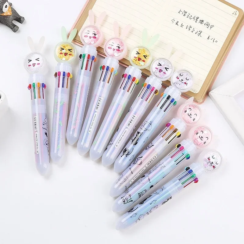 Ten-color Ballpoint Pen Korean Stationery Cute Pens Novelty Cartoon Pens Black Ink Signature Gel Pen Office Accessories