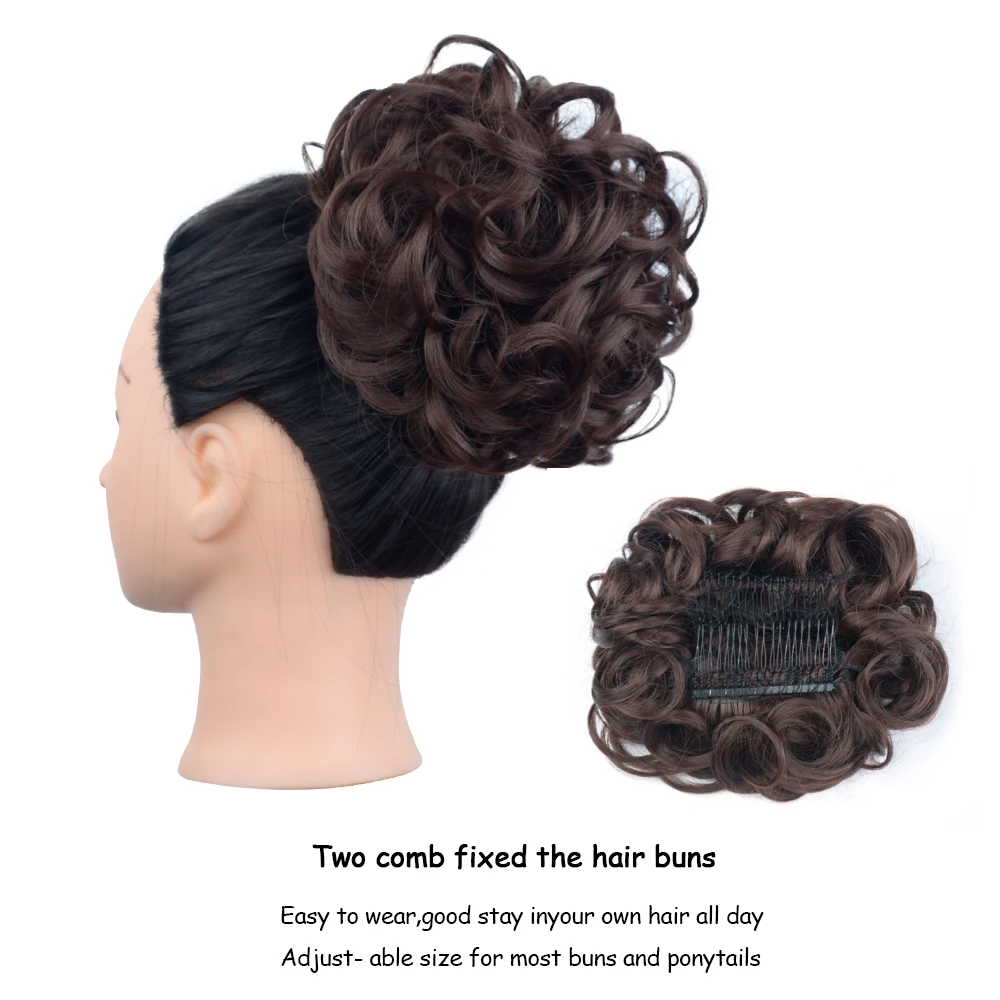 Messy Hair Curly Buns Chignon Hairpiece Extensions Scrunchie Updo Hair Pieces Synthetic Combs in Messy Bun Hair Piece for Women image 2