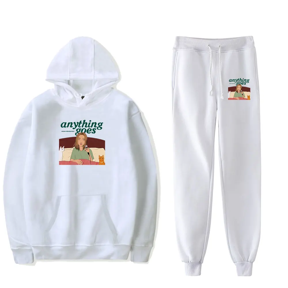 Emma Chamberlain Anything Goes Vintage 90s PULLOVER Fashion Merch Hoodies Set Sports Men Women Hoodie Pants Two-Piece Pullover