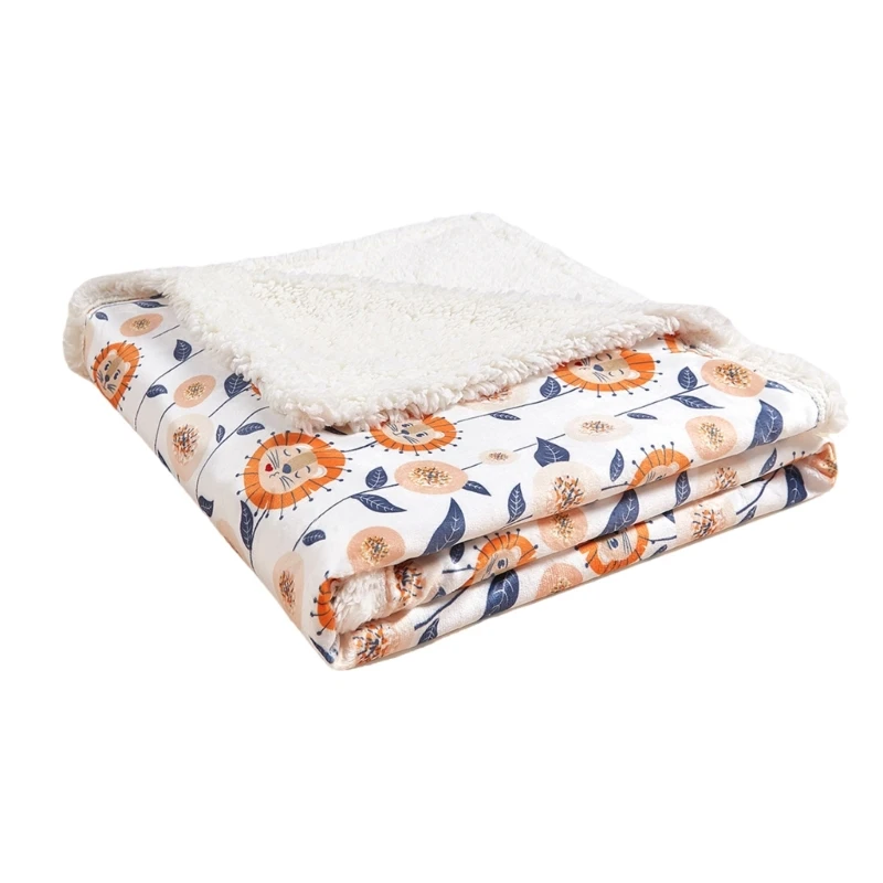 Cosy Infant Lamb Fleece Wrap Blanket 2-Layer Thick Quilt Sleep Towel with Print Designing for Strollers