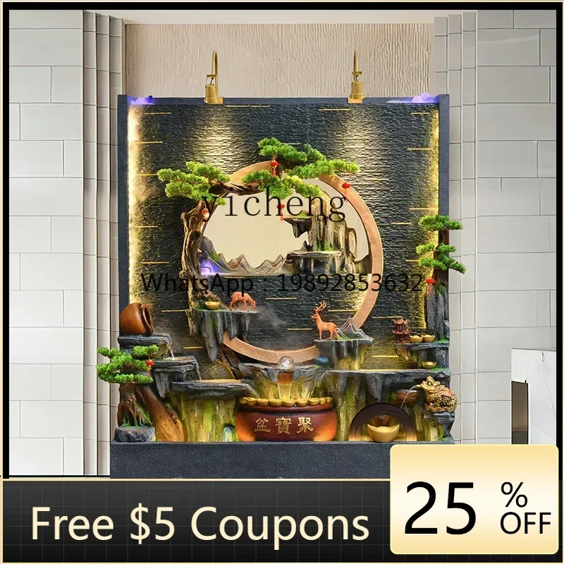 

large rockery flowing water fountain feng shui wheel humidifier water curtain wall circulating water living room garden