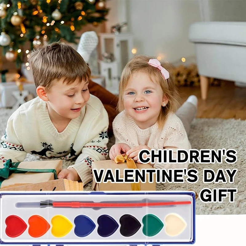 3/6Pcs Valentines Paint Sets Washable Water Color Kids Paint Set With Paintbrush For School Classroom Valentine's Exchange Gift