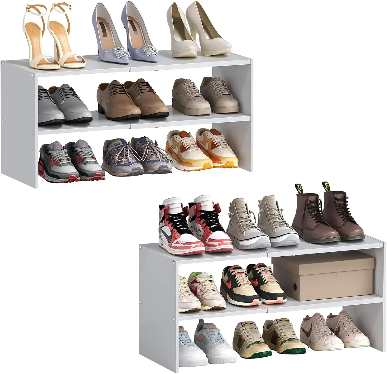 

Expandable Shoe Rack Organizer, 2-Tier Stackable Storage Shelf for Closet Entryway Hallway, Holds 15-24 Pairs