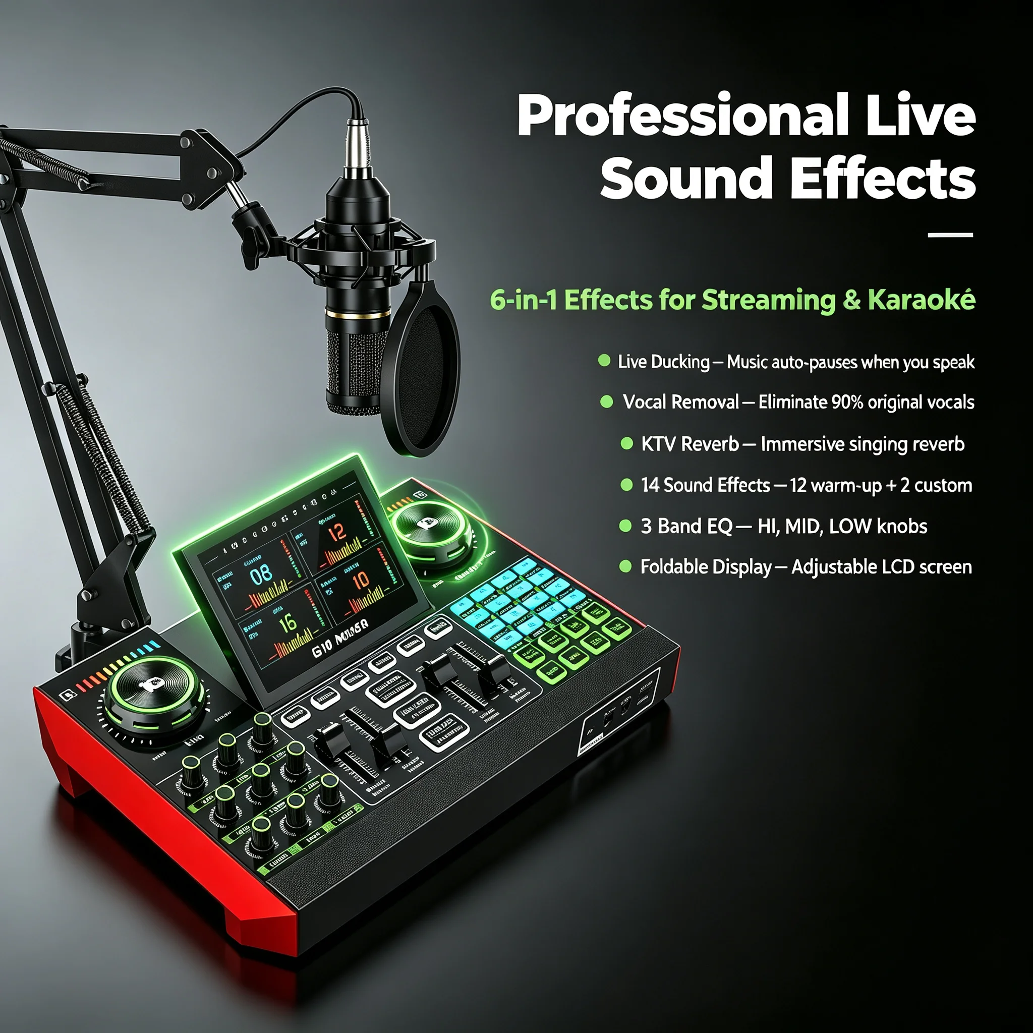 Tenlamp G10-BM800 Podcast Live Streaming Recording Mobile Phone Sound Card Mic Kit - Professional Audio Recording Set